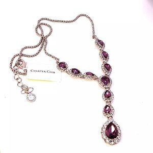 Womens Charter Club Faux Amethyst And Diamond Teardrop Necklace
